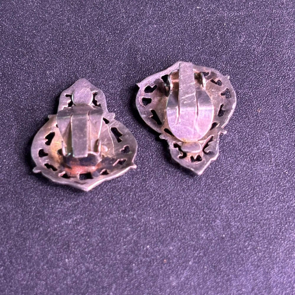 Vintage Siam Sterling Silver Niello Mekkala Goddess Clip On Earrings Thai SS3 - Picture 6 of 7